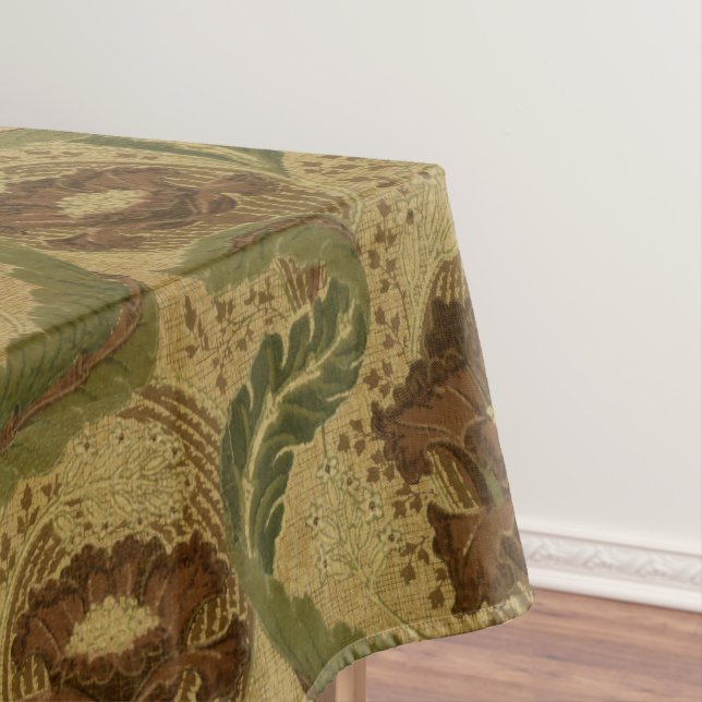 Vintage Mission Style Red Flower Blossoms Pattern Tablecloth (In Situ)