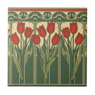 Vintage Mission Style Red Tulip Frieze Tile