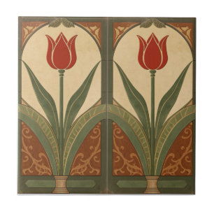 Vintage Mission Style Red Tulip Frieze Tile