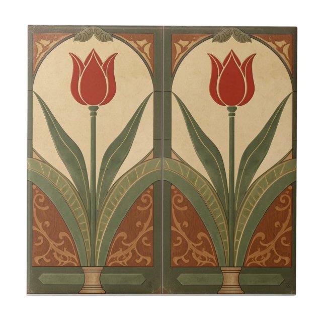 Vintage Mission Style Red Tulip Frieze Tile (Front)