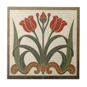 Vintage Mission Style Red Tulip Frieze Tile