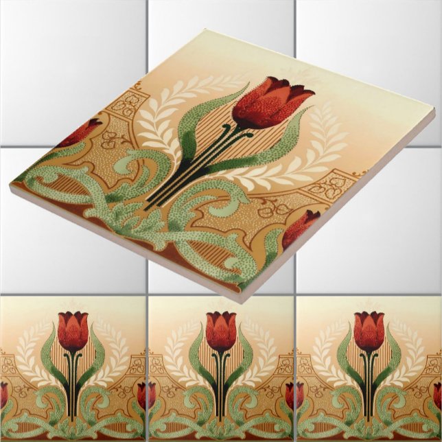 Vintage Mission Style Red Tulip Frieze Tile (Creator Uploaded)