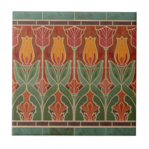 Vintage Mission Style Red Tulip Frieze Tile