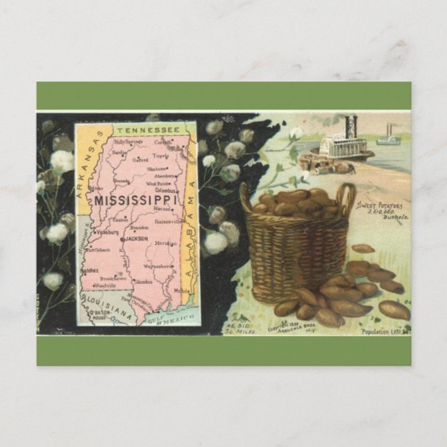 Vintage Mississippi Map Postcard (Front)