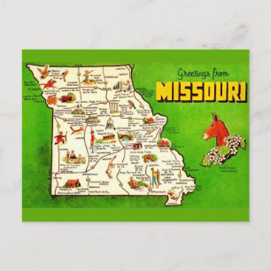 Vintage Missouri Map  Postcard