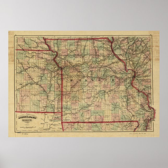 Vintage Missouri Railroad Map (1872) Poster (Front)