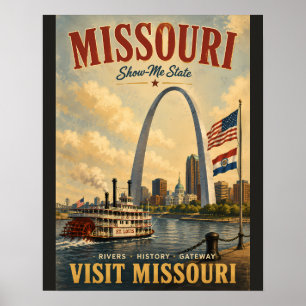 Vintage Missouri Travel Poster with Gateway Arch a