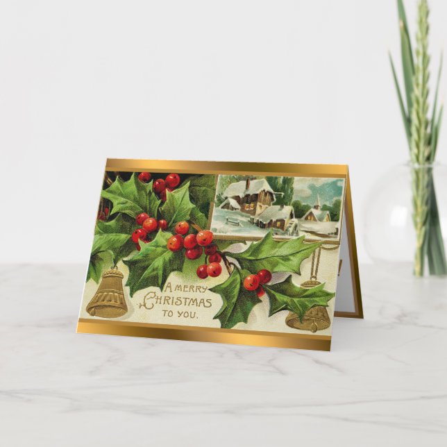 Vintage Mistletoe And Snow Christmas Holiday Card (Front)