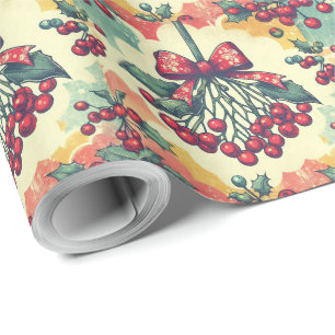 Vintage Mistletoe Branch Wrapping Paper