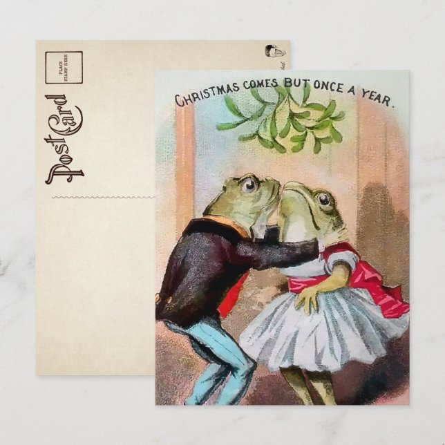 Vintage Mistletoe Frogs Christmas Postcard  (Front/Back)