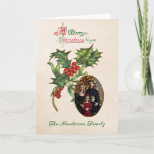 Vintage Mistletoe Ornament Photo Christmas Card