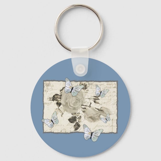 Vintage mit Schmetterlingen  Key Ring (Front)