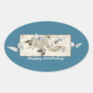 Vintage mit Schmetterlingen Oval Sticker