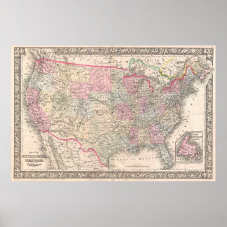 Vintage Mitchell Map of the United States (1866) Poster