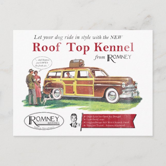 Vintage Mitt Romney Dog Retro Ad Postcard (Front)