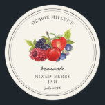 Vintage Mixed Berry on off-white Jam  Classic Round Sticker<br><div class="desc">Elegant Personalised hand painted watercolor vintage style Mixed berry,  jam jar label. Use for your homemade jam's or anything you choose. Makes great gift. Fill your information on label and enjoy.</div>