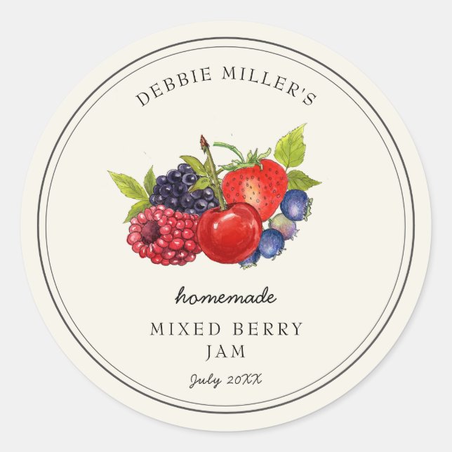 Vintage Mixed Berry on off-white Jam  Classic Round Sticker (Front)