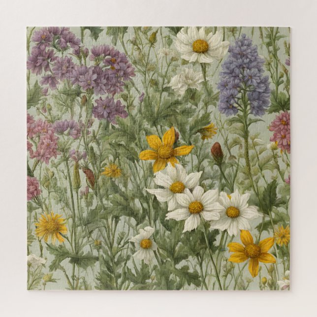 Vintage  Mixed Colour Blooming Wildflowers Jigsaw Puzzle (Vertical)