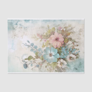 Vintage Mixed Media Blue, Pink, White Flowers Tissue Paper