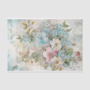 Vintage Mixed Media Blue, Pink, White Flowers Tissue Paper