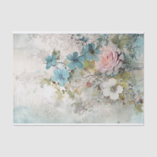 Vintage Mixed Media Blue, Pink, White Flowers Tissue Paper