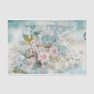 Vintage Mixed Media Blue, Pink, White Flowers Tissue Paper