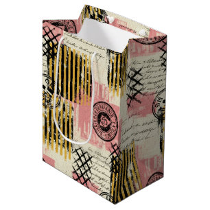 Vintage Mixed-Media Collage - Distressed Paper (1) Medium Gift Bag