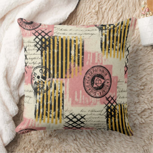 Vintage Mixed-Media Collage - Distressed Paper Cushion