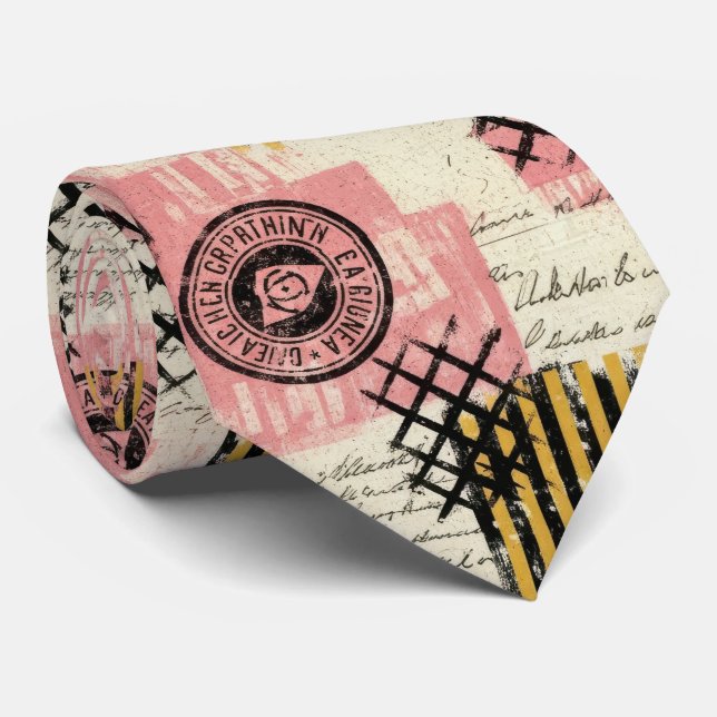 Vintage Mixed-Media Collage - Distressed Paper Tie (Rolled)
