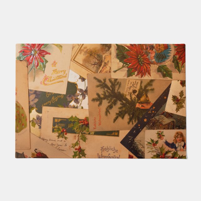 Vintage Mixed Merry Christmas Postcards  Doormat (Front)