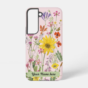 Vintage Mixed Wildflowers - Customise Name Samsung Galaxy Case