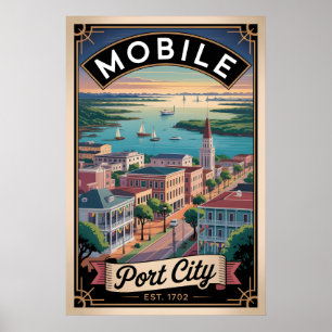 Vintage Mobile Alabama Retro Travel Poster