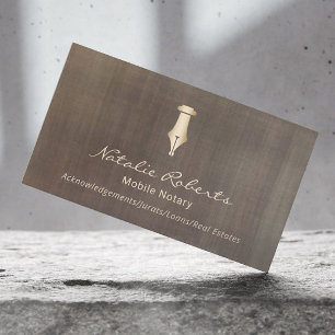 Vintage Mobile Notary Public Golden Signing Pen Business Card