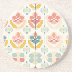 Vintage Mod Abstract Floral Sandstone Coaster