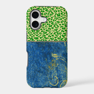 Vintage mod floral with green leopard print skin