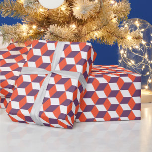 Vintage modern 3d-cube pattern in navy and red wrapping paper