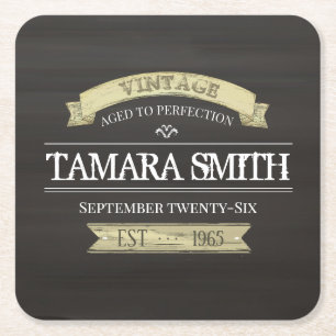 Vintage Modern Aged To Perfection Birthday Square Paper Coaster