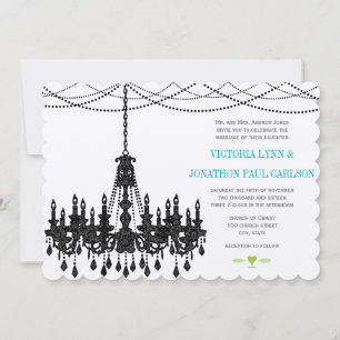 Vintage Modern Aqua Chandelier Wedding Invitations