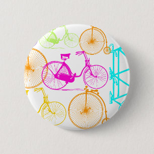 Vintage Modern Bicycle Bright Colour Neon Pattern 6 Cm Round Badge