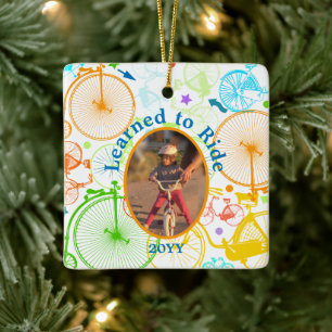 Vintage Modern Bicycle Bright Colour Neon Pattern Ceramic Tree Decoration