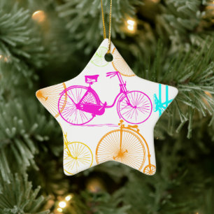 Vintage Modern Bicycle Bright Colour Neon Pattern Ceramic Tree Decoration
