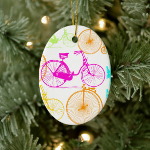 Vintage Modern Bicycle Bright Colour Neon Pattern Ceramic Tree Decoration