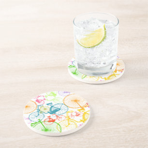 Vintage Modern Bicycle Bright Colour Neon Pattern Coaster
