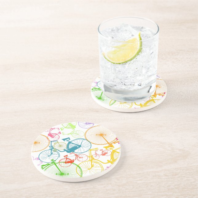 Vintage Modern Bicycle Bright Colour Neon Pattern Coaster (Side)