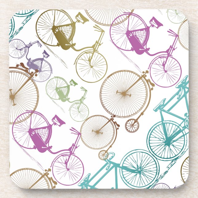 Vintage Modern Bicycle Bright Colour Neon Pattern Coaster (Front)