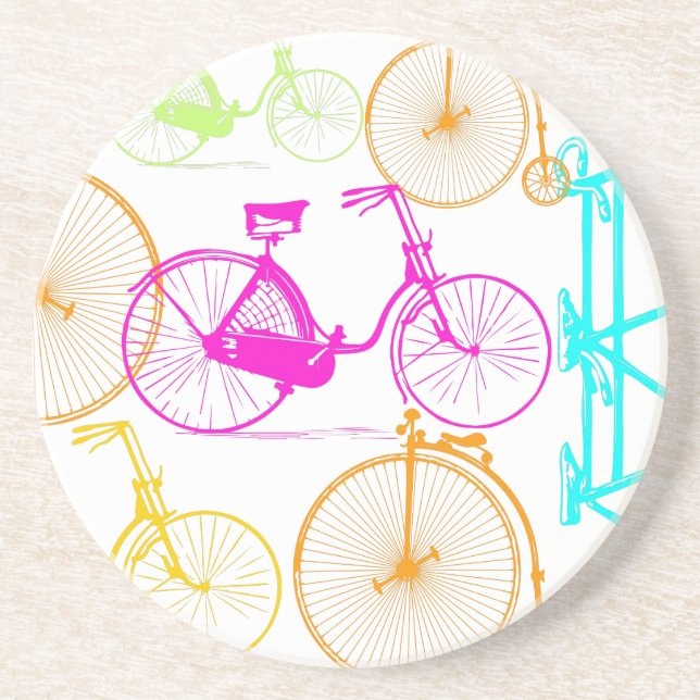 Vintage Modern Bicycle Bright Colour Neon Pattern Coaster (Front)