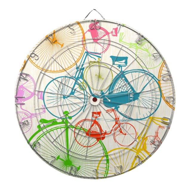 Vintage Modern Bicycle Bright Colour Neon Pattern Dartboard (Front)