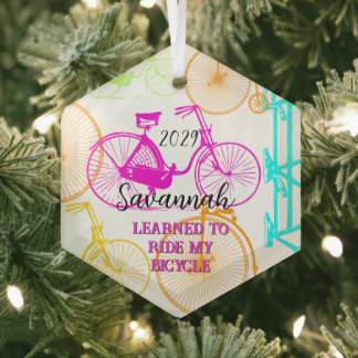Vintage Modern Bicycle Bright Colour Neon Pattern Glass Tree Decoration
