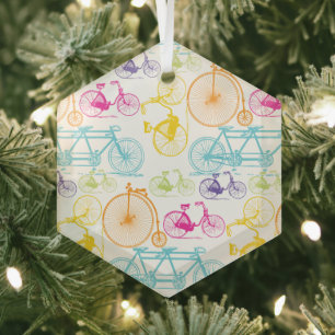 Vintage Modern Bicycle Bright Colour Neon Pattern Glass Tree Decoration