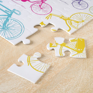 Vintage Modern Bicycle Bright Colour Neon Pattern Jigsaw Puzzle